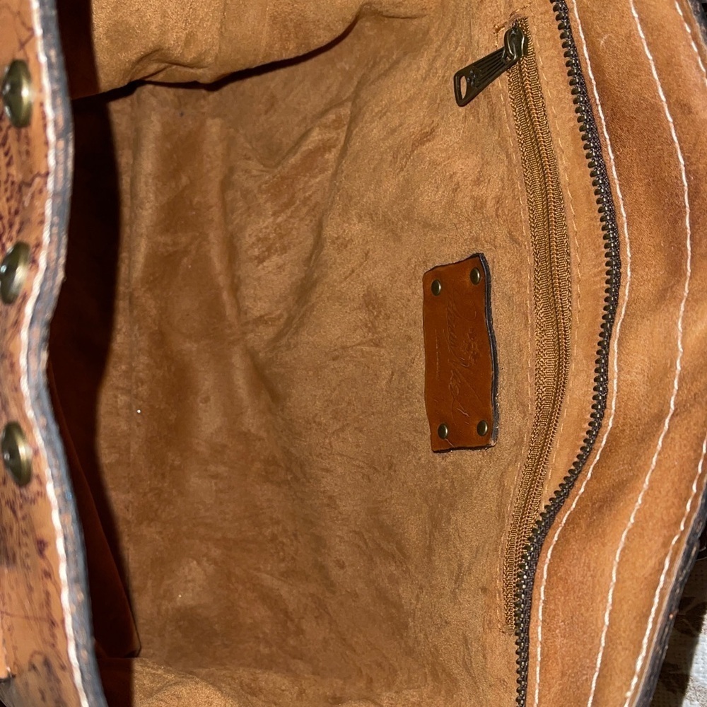 Patricia Nash Map Brown Leather Tote Bag with Handles and Long Strap - Picture 8 of 9